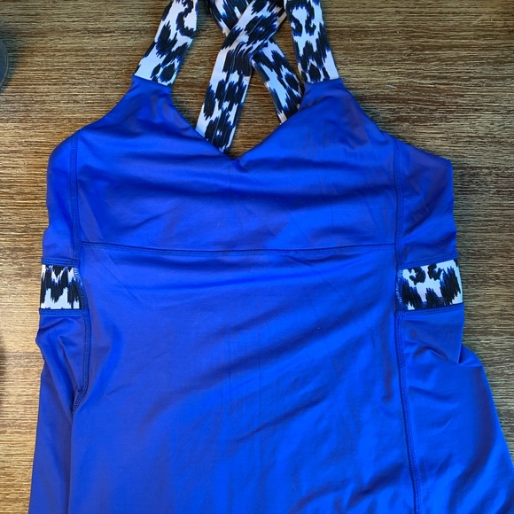 lululemon athletica Tops - Lululemon cross back workout tank. Size 10. Blue black white.